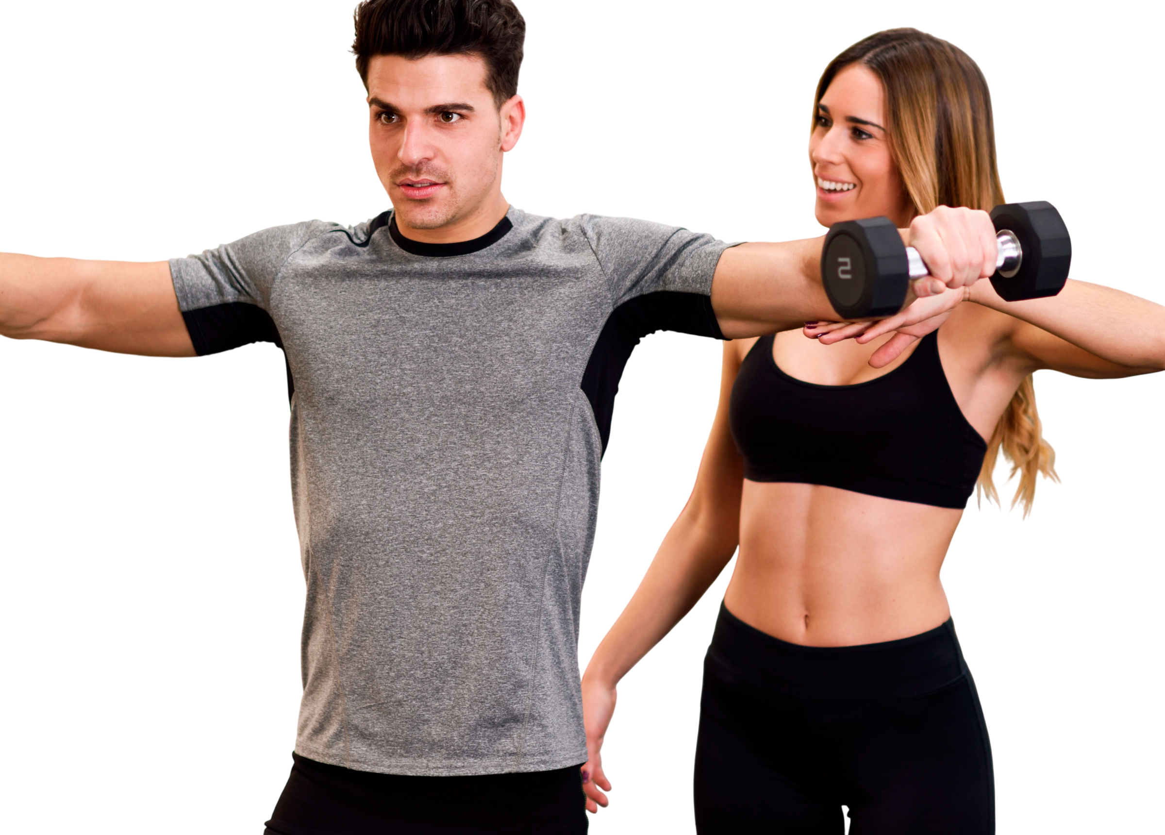 Osoba na siłowni z interfejsem guided workout FitCreo